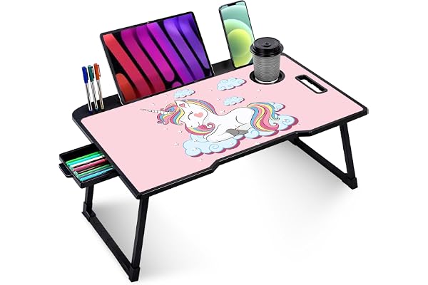 TEKCOOL Smart Multipurpose Foldable Laptop Table with Cup Holder, Study Table, Bed Table, Breakfast Table, Foldable and Porta