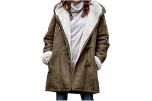 MXETWJEL Womens Fleece Jacket Coat Oversize Teddy Winter Coat Thickened Sherpa Hooded Parka Coat Clearance Uk Medium Length Fuzzy Thermal Overcoat Solid Cardigan Shearling Outwear
