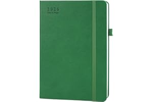 2026 Diary Page a Day, Moseem A5 Diary 2026 Day per Page from January 2026 to December,Daily &Monthly Planner with Elastic Pen Holder,2 Bookmark,Pen Loop and Inner Pocket,Green