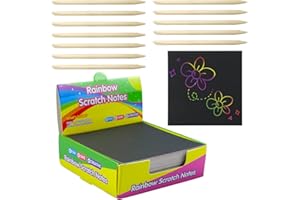 Zfseyuh 100 Piezas Scratch Art Paper, Scratch Art Para Niños Papel Rascar Niños Creativas Dibujar de Rascar con 12 Lápices de Madera,Papel de Rascar para Niños Dibujos, Notas,8.5 * 8.5cm