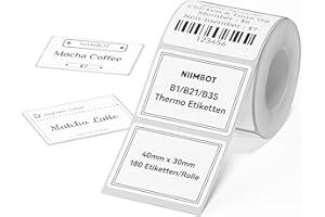 ‎NIIMBOT NIIMBOT Thermo Etiketten Selbstklebend, B1/B21/B3S Etikettenband Papier für Schule, Zuhause, Büro, Kleine Unternehmen (Weiß-Rechteck-40 x 30mm)