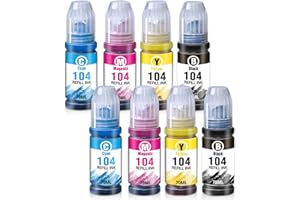KINGWAY 104 Ink for Epson EcoTank 104 Ink Bottles Black Cyan Magenta Yellow Ink Refills Compatible with Epson EcoTank ET-2710 ET-2720 ET-2711 ET-4700 ET-2726 ET-2712 ET-2714 ET-2715, Multipack of 8