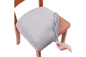 smiry Stretch Chair Seat Covers for Dining Room, Velvet Dining Chair Seat Protectors Chair Slipcovers, Set of 6, Light Grey