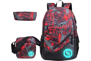 SellerFun Teenage Boy Girl Unisex Multifunctional School Bag Backpack with Florescent Mark(ColorG 3 Sets,20L)