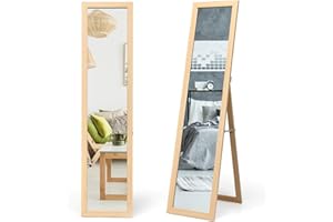 ‎COSTWAY COSTWAY 2 IN 1 Ganzkörperspiegel, Standspiegel und Wandspiegel mit Holzrahmen, Ankleidespiegel 37 x 155cm, Garderobenspiegel für Schlafzimmer, Wohnzimmer und Eingangsbereich (Natur)