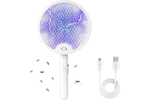 Flintronic Elektryczna rakieta na owady, ładowana przez USB 3000 V, składana elektryczna rakieta na komary z 3 warstwami, ochrona z siatki i lampka nocna LED, elektryczna mata na muchy 3 w 1