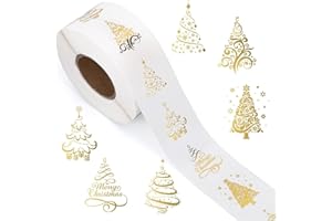 GENERISCH 1 Rolle Klein Weihnachtsaufkleber Selbstklebend, 500 Stück Weihnachtsbaum Wasserfeste Aufkleber Weihnachten Glitzer, Transparenter Weihnachtssticker Für Briefumschläge Geschenkanhänger Partyzubehör