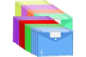 Agoer 32 Pochette Perforée A4+ Porte-Document,Tailles Plus Larges, 8 Couleurs Transparent Pochette Plastique A4 Avec 11 bords perforés,Crochet et Boucle Fermeture,et pochette pour étiquette