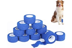 Cozary 12 Rollen Selbstklebender Verband, 2.5cm x 4.5m Selbsthaftende Bandage, Hypoallergen, Atmungsaktiv, Fixierbinde, Selbstklebende Elastische Binden für Katze, Hund Pferd Bein Klebeverband
