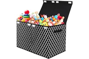 VERONLY Aufbewahrungsbox Spielzeugkiste mit deckel Kinder, 83L Spielzeug Aufbewahrung mit Griffen, Faltbox Korb für Kinderzimmer, Kleidung, Schlafzimmer (Schwarz Karo)