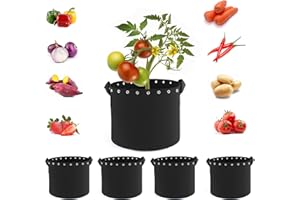 HOSECES 3 Gallon Grow Bags for Vegetable, 5-Pack Thickened Non-woven Aeration Fabric Pots with Handles and Holes, 11 Litre Plant Fabric Containers (5-Pack 3 Gallon)