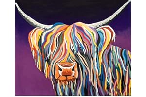 HLXMSH Paint by Numbers for Adults,DIY Oil Canvas Painting Kit with Brushes and Acrylic Paints for Kids Beginner —Colorful highland cow animal 16 * 20in(Frameless)