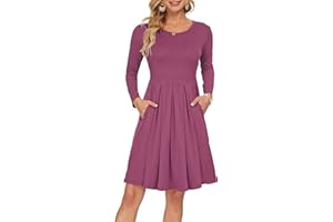 AUSELILY Robe Décontractée à Manches Longues Plissée pour Femmes avec Poches