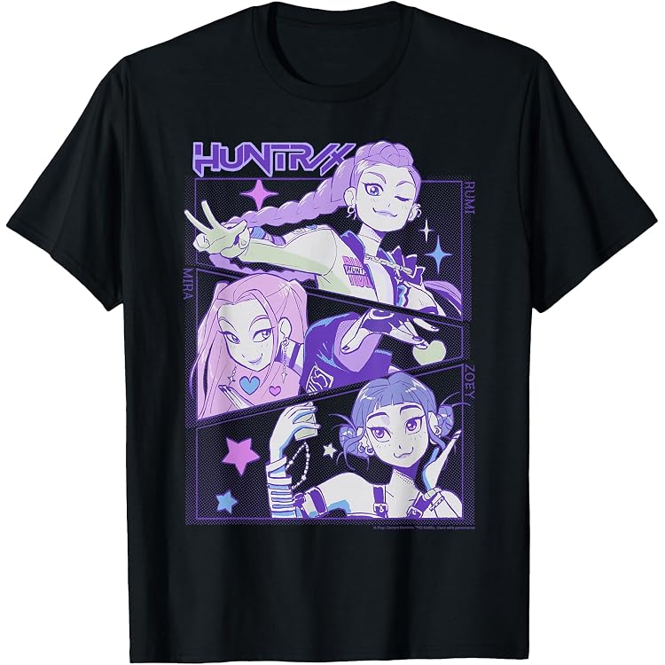 Sweat-shirt à Capuche Huntrix - Design Dos Imprimé Bande KPop Demon Hunters - Tissu Coton Coupe Classique