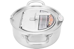 RBSD Tempura Frittiertopf, Edelstahl Tempura Frittiertopf mit Thermometer und Deckel, Edelstahl Frittiertopf, japanische Art Frittierpfanne für Hühnchen Pommes Frites Fisch(20cm)