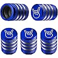 DECURCAR Tire Valve Stem Cap Cover - (5 Pack) Tire Air Cap Metal with Plastic Liner Corrosion Resistant Leak-Proof Rock and Roll for Car Truck Motorcycle Bike Blue