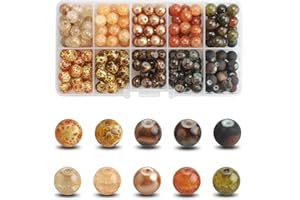 HNLMZ Perline di Pietra Naturale, 200 Pezzi 8mm Rotondo per Collane Braccialetti Creazione di Gioielli - Pietre Preziose e Perle di Vetro Incrinate (Serie Sfumata Gialla)