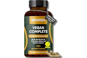 ‎KUINEA KUINEA® Vegan Complete – Vitamin B12 + D3 + K2 + B-Komplex + Zink, Eisen, Jod, Selen, Kalium – Multivitamin hochdosiert – 120 vegane Kapseln – 4 Monats-Vorrat