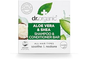DR.ORGANIC Saponetta Shampoo e Balsamo Dr Organic Aloe Vera & Shea, Lenitiva, Tutti i Tipi di Capelli, NUOVO, Senza Plastica, Naturale, Vegano, Cruelty-Free, Senza Parabeni e SLS, Biologico, 75g