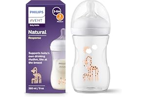 Philips AVENT Babyflasche Natural Response – Babyflasche, 260 ml, BPA-frei, für Babys ab 1 Monat, Giraffenmotiv (Modell SCY903/66)