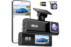 Topabol Dashcam Voiture Avant Arrière, 4K+1080P Camera Voiture, 1.97'' IPS WiFi Caméra Embarquée Voiture avec Carte SD 64G, Grand Angle 170°, Vision Nocturne, WDR, G-Capteur, Mode Stationnement 24H