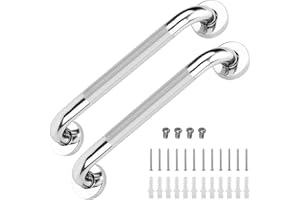 E-GREETSHOPPING 2Pcs Stainless Steel Handrail, 43.5cm Non-Slip Staircase Handrail for Bathroom, Stair Handrails for Elderly Steps, Disability Aid & Equipment Handles, Bathroom Grab Rail for Toilet, Stairs, 17in