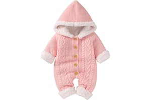 Haokaini Bebé Recién Nacido con Capucha Mameluco de Punto Suéter de Lana Más Cálido Traje de Nieve Mono Overoles Peleles Ropa de Abrigo de Invierno Infantil para Niños Niñas