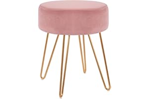 ‎DUHOME Duhome Sitzhocker Schminktisch Hocker Samt Hocker Runder Ottoman Hocker Gepolsterter Hocker mit Metallbeine für Schminktisch Wohnzimmer Schlafzimmer, Hellrosa