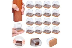 ZDDLOINP Protection Pied De Chaise, 16PCS Rectangulaire Patin Chaise Silicone, Transparent Embout Pied De Chaise avec Tampon Feutré, Protéger Le Sol sans Bruit, Convient Largeur 24-30mm, Longueur 34-42mm