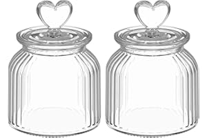HENGBIRD Set de 2 Tarros de Cristal 650ml con Tapa Hermética y Forma de Corazón – Tarro de Cristal Vintage Transparente para Caramelos, Galletas, Dulces – Tarro Decorativo Cocina, Candy Bar, Regalo Original
