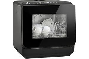 HOMCOM Mini diskmaskin med 4 kuvert 5 program, svart | 6L vattentank, bordsdiskmaskin, torkfunktion, pekkontroll, LED-display, diskmaskin, med/utan vattenanslutning