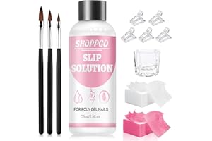 SHOPPGO Slip Solution Polygel, Kit Polygel para Uñas Profesional, Kit uñas Poly Gel Incluir 75ml Nail Extending Gel Slip Solution 3 Cepillos 1 Vaso de Cristal 100 Hojas de Limpieza 5 Clips de Manicura