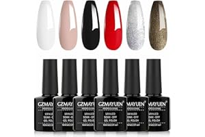 GZMAYUEN Zestaw farb żelowych do paznokci, lakier UV, biały, nagi, czarny, czerwony, srebrny, żel UV, 6 szt., klasyczny żel kolorowy, żel szelakowy, lakier do paznokci, zestaw startowy do paznokci 10 ml