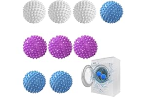 ZXNJA 9 Stück Trocknerbälle Für Wäschetrockner,Trocknerbälle,Trocknerball,Wiederverwendbare Dryer Balls,Trocknen Ball, Waschball Für Waschmaschine,Trockner Bälle Für Heim Kleidung(Blau, Weiß, Lila)