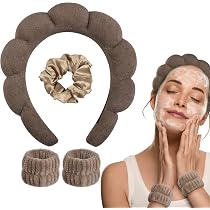 Bandeau Spa Violet Pour Femme - Kit Complet Avec 2 Bracelets Et Chouchou Pour Soins Visage