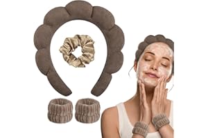 WD&CD Stirnband, Damen Spa Haarband Haarband, Make up Stirnband Handgelenk Waschband Set für Hautpflege, Gesichtsreinigung, Dusche-Dunkelbraun
