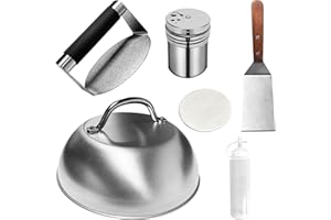 Hmfmdy Burgerpresse, Smash Burger Set, Metall-Burger-Spatel, Burger-Kuppel, Gewürzstreuer, Wachsscheibenpapier, Quetschflaschen, Flat-Top-Grill-Zubehör, Burgerpresse Edelstahl, Kochutensilien-Set