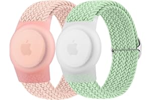 2 Piezas Wanme Correa AirTag Niños, Funda Apple AirTag Antipérdida y Antiarañazos, Fundas Protectora Pulsera Apple AirTags de Nailon Trenzado, Fácil de Ajustar y Usar (Fruta Verde+Rosa Claro)