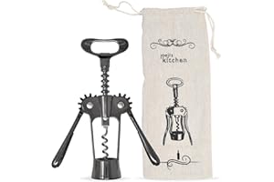 Joeji's Kitchen Otwieracz do butelek z korkociągiem do wina, skrzydełkowy korkowy, usuń piwo oliwa z oliwek wielofunkcyjne korki i nakrętki - Deluxe torba do przechowywania - czarny