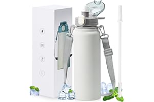 SEASEVEN 800ml Metal Water Bottles With Straw, Stainless Steel Water Bottle(White)