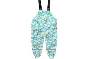 Hinzonek Kids Rain Trousers Waterproof Mud Suspender Rain Bib Dungarees Over Pants Snowsuit for Boys Girls Outdoor