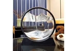 Sand Kunst HAMON Dynamic Sandbild, Runde Kunst Fließendes Sand Bild Flow Sand Kunst Desktop Decor 17,8 cm Schwarzer Rahmen (Schwarz Sand)