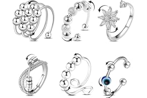 wlertcop weltcup 6 Pcs Anxiety Ring Spinner Ringe Angst Fidget Ringe Verstellbare Stapelbare für Stress Abbauen Unendlichkeit Spinner Fidget Ring mit Perlen, Unisex Dekompressionsringe Paar Ringes