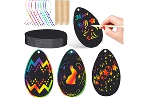 Wishstar Osterei Kratzbilder,Ostern Scratch Painting,Kratzpapier Bastelset 36 Stück,für Ostern Anhänger Dekoration DIY Handwerk