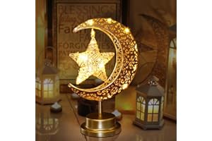 Homeleo Upgraded Rustic Metal Moon Lamp for Ramadan Decorations, Battery Powered Vintage Star Moon Ramadan Lights for Home Bedroom Living Room Office EID Mubarak Decoration, Ramadan Decor