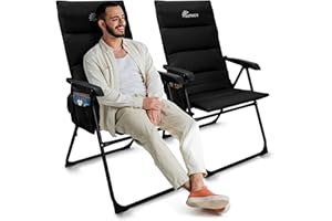 SUNMER Luxury Padded High Back Camping Recliner Chair- 5 Position Reclining Folding Deck Garden Fishing Chair - Set of 2, Black