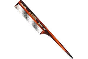 Kent Handmade 190mm Tail Comb A 8T – Hand-Sawn Cellulose Acetate Comb for Fine Hair, Precision Sectioning, Smoothing & Styling