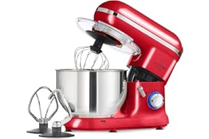 MisterChef Robot Pâtissier, app électr PRO 1600W - ROUGE - GRD BOL - 3 access. : Batteur à œufs, crochet pétrisseur, fouet Inox - Bol Inox 5,5L