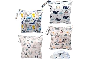 WANDGU Borsa per Pannolini Lavabile: 4 Pezzi con Doppia Cerniera Wet Dry Bags, Busta Porta Pannolini Impermeabile Riutilizzabile, Wetbag Borsa, Bambino Bag per Viaggi per Viaggi, Spiaggia, Piscina