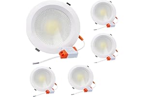 Jandei – Downlight LED COB 20W Encastrable, Foco Marco Redondo Blanco 185x45 mm (Orificio para Empotrar 160mm), 1800 Lumen, IP44 Ideal Baño y Cocina (Luz Fría 6000K, 5 Unidades)
